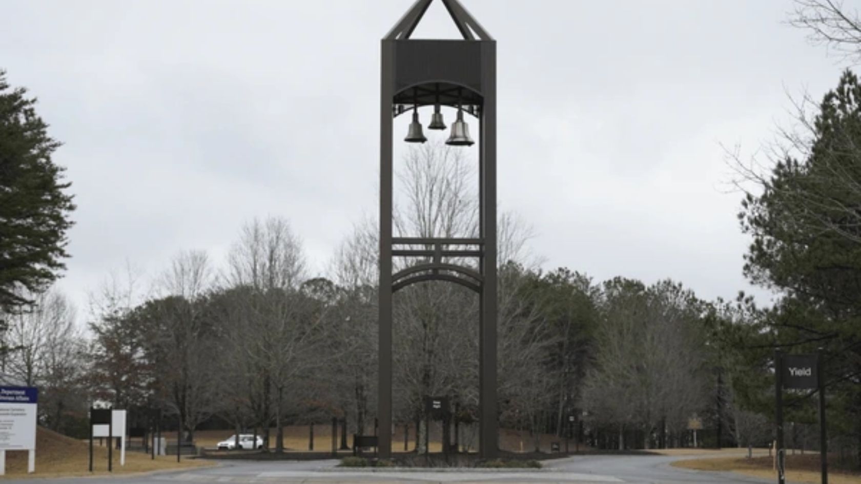 a bell tower with a group of bells